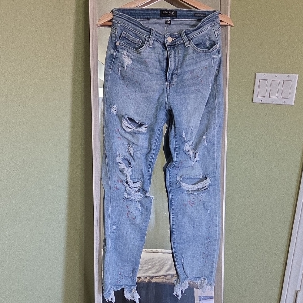 Judy Blue Light Blue Distressed Boyfriend Jeans